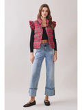 Plaid Ruffle Puffer Vest