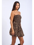 Leopard Smocked Bubble Hem Mini - Greige Goods