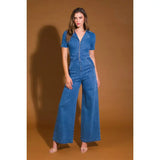 Collared Zip Up Denim Jumpsuit