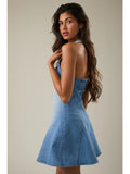 Halter Neck Denim Mini Dress - Greige Goods