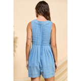 Front Pleated Denim Romper - Greige Goods