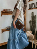 Tiered Button Front Denim Skirt - Greige Goods