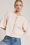 Button Front Short Sleeve Knit Cardigan - Greige Goods