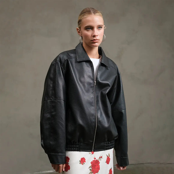 Faux Leather Zip Up - Greige Goods
