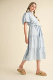 Striped Ruffle Button Down Midi - Greige Goods