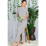 Striped Maxi w/ Side Slit - Greige Goods