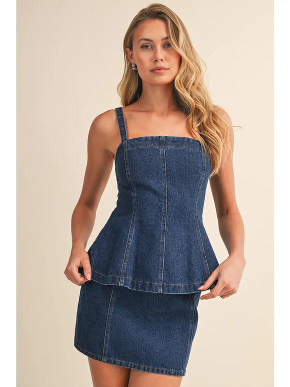 Denim Peplum Top and Skirt– Greige Goods