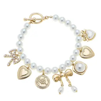 Antoinette Pearl Charm Bracelet - Greige Goods