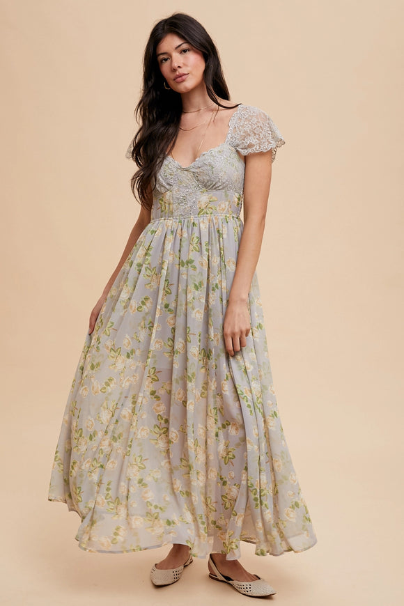 Paneled Lace Floral Maxi Dress