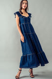 Frayed Maxi Denim Dress