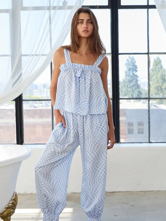 Ruffle Checker Pajama Set - Greige Goods