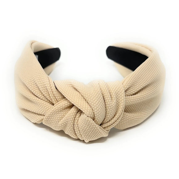 Beige Solid Color Top Knot Headband