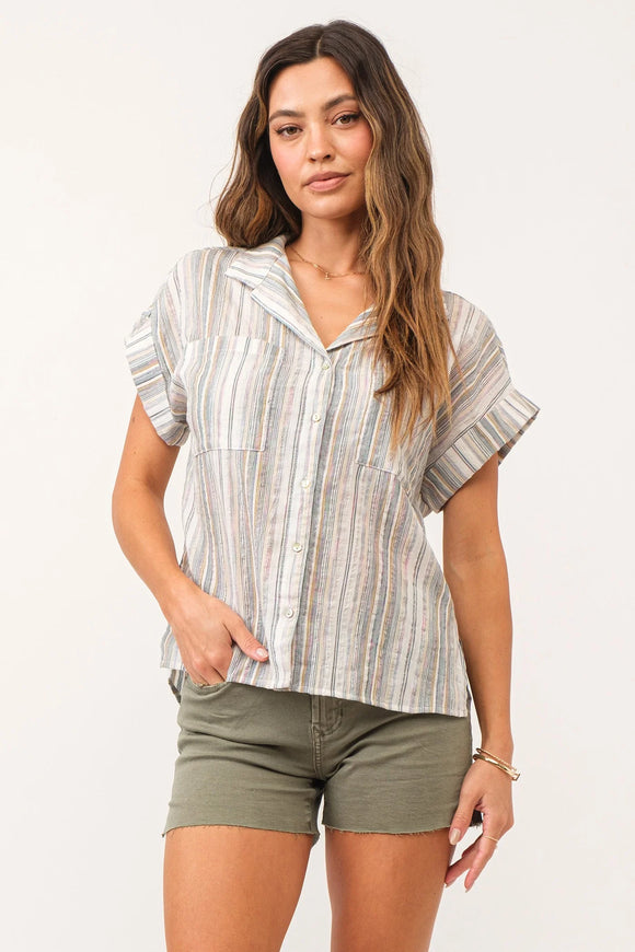 Cali Sage Stripe Shirt - Greige Goods