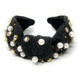 Dark Gray Plaid Knot Jeweled Headband - Greige Goods