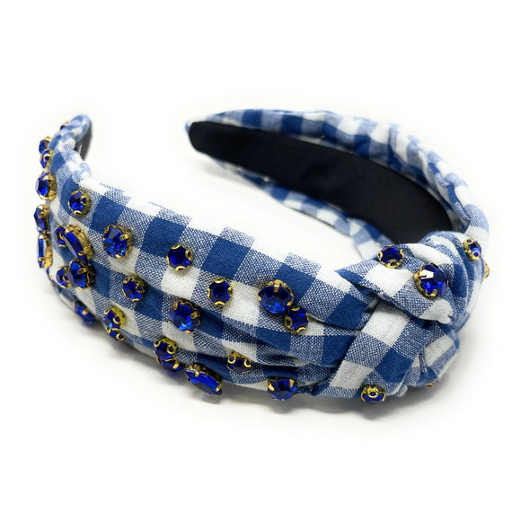 Blue Gingham Jeweled Headband - Greige Goods