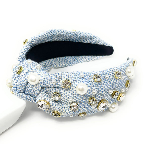 Grace Tweed Jeweled Knot Headband - Greige Goods