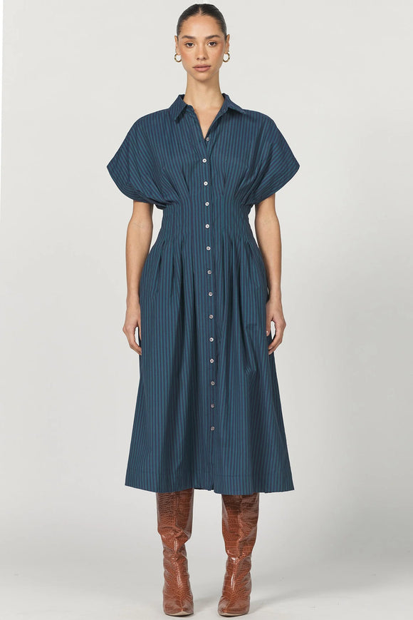 Plisse Midi Dress - Greige Goods