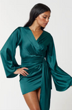 Satin Bell Long Sleeve Dress - Greige Goods