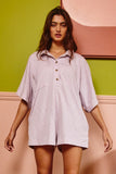 Oversized Button Up Jersey Romper - Greige Goods