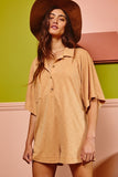 Oversized Button Up Jersey Romper - Greige Goods