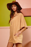 Oversized Button Up Jersey Romper - Greige Goods