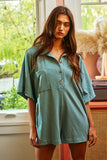 Oversized Button Up Jersey Romper - Greige Goods