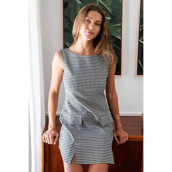 Gingham Sleeveless Mini - Greige Goods