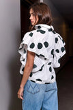 Ruffle Sleeves Polka Dot Print Top