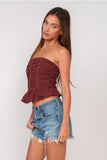 Smocked Ruched Ruffle Crop