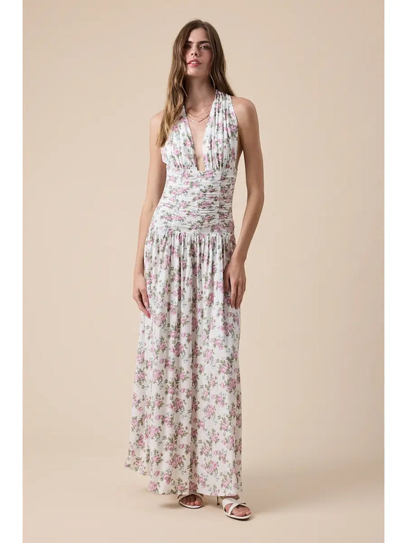 Floral Halter Maxi Dress - Greige Goods