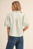 Striped Ruffled Blouse - Greige Goods