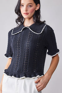 Crochet Knit Short Sleeve Top