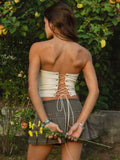 Leather Embroidered Corset Top - Greige Goods