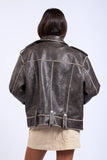 Washed Oversized Leather Jacket - Greige Goods