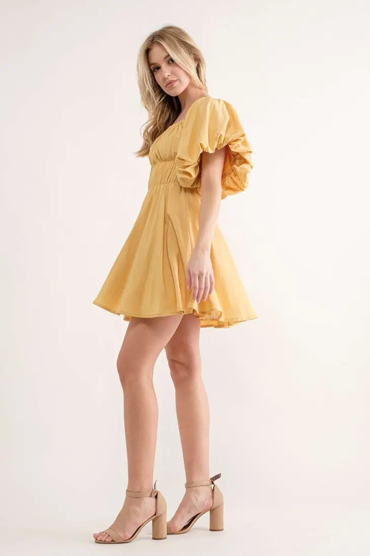 ワンピース POPPY GOLD JACQUARD PUFF MINI DRESS Gold jacquard puff mini dress