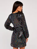 LS Sequin Tie Waist Dress - Greige Goods