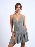 Checker Drop Waist Mini Dress - Greige Goods