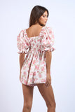 Floral Square Neck Puff Sleeve Mini Romper