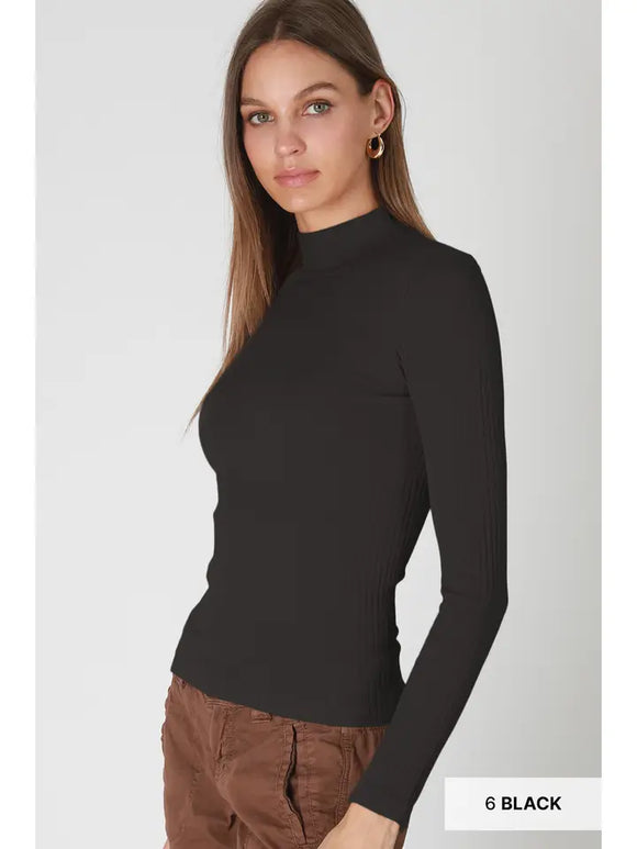 LS Ribbed Mock Neck Top - Greige Goods