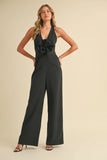 Rosette Plunge Neck Jumpsuit - Greige Goods
