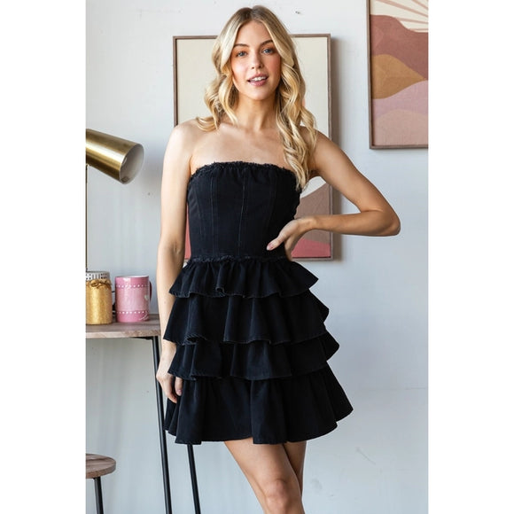 Tube Tiered Denim Mini Dress - Greige Goods