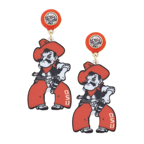OSU Pistol Pete Mascot Resin Earring - Greige Goods