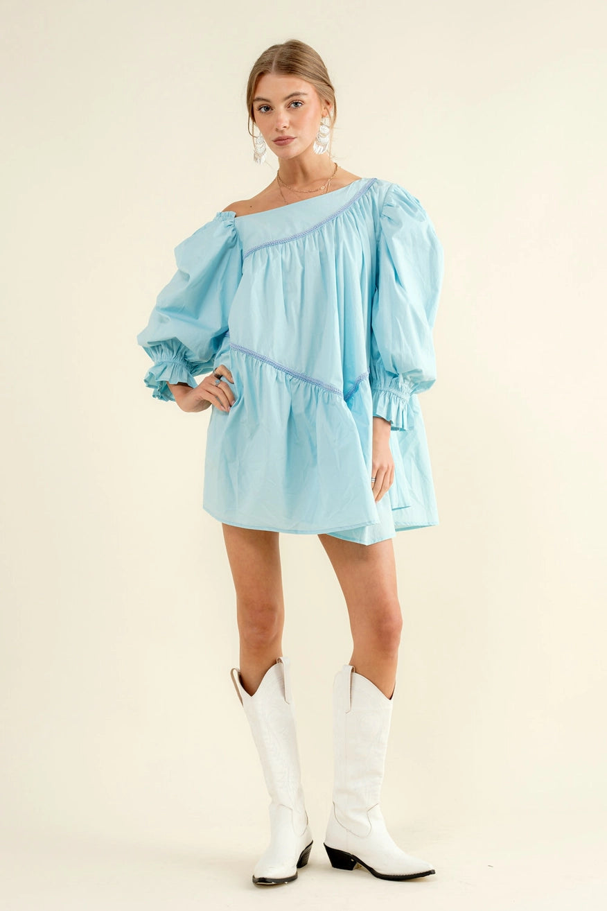 Braided SeamLine Flowy Mini Dress Blue / M Braided SeamLine Flowy Mini Dress Blue / M