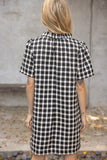 Plaid Tweed Ruffle Neckline Dress