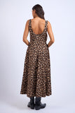 Cheetah U-Shape Boat Neck Midi Dress