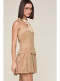 Suede Pleated Mini Dress - Greige Goods