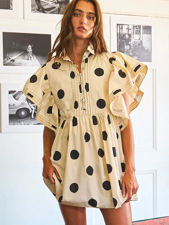 Ruffle Dot Mini Dress - Greige Goods