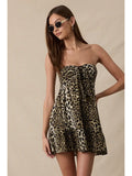 Leopard Smocked Mini Dress - Greige Goods