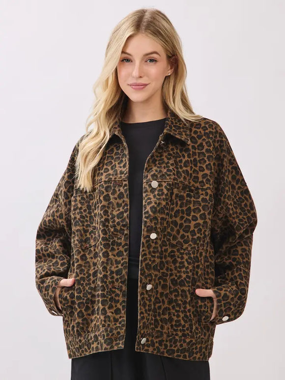 Twill Leopard Denim Jacket - Greige Goods