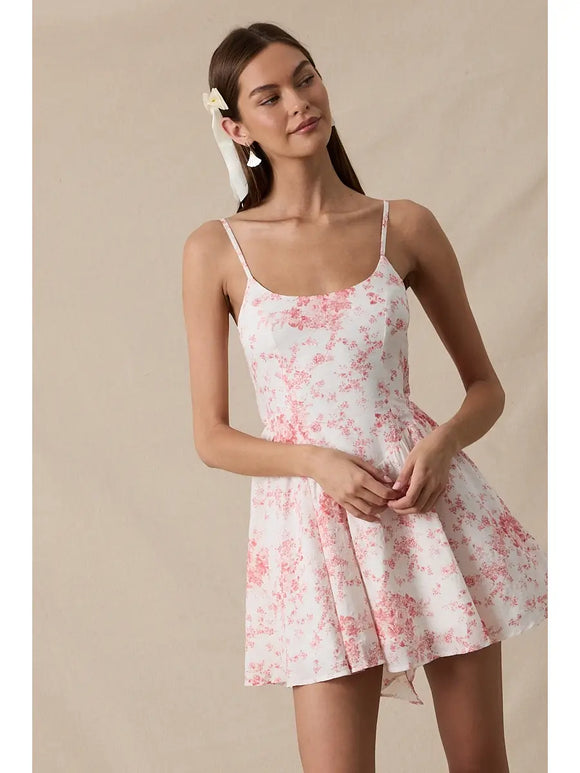 Floral Open Back Mini Dress - Greige Goods